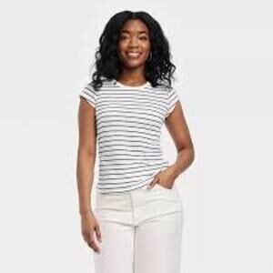 Universal Thread Women Short Sleeve Striped Pullover T-Shirt Sz XXL Whit…